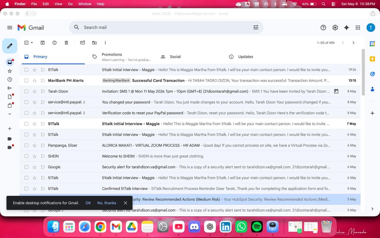 Gmail inbox before — 303 unread emails, no organisation